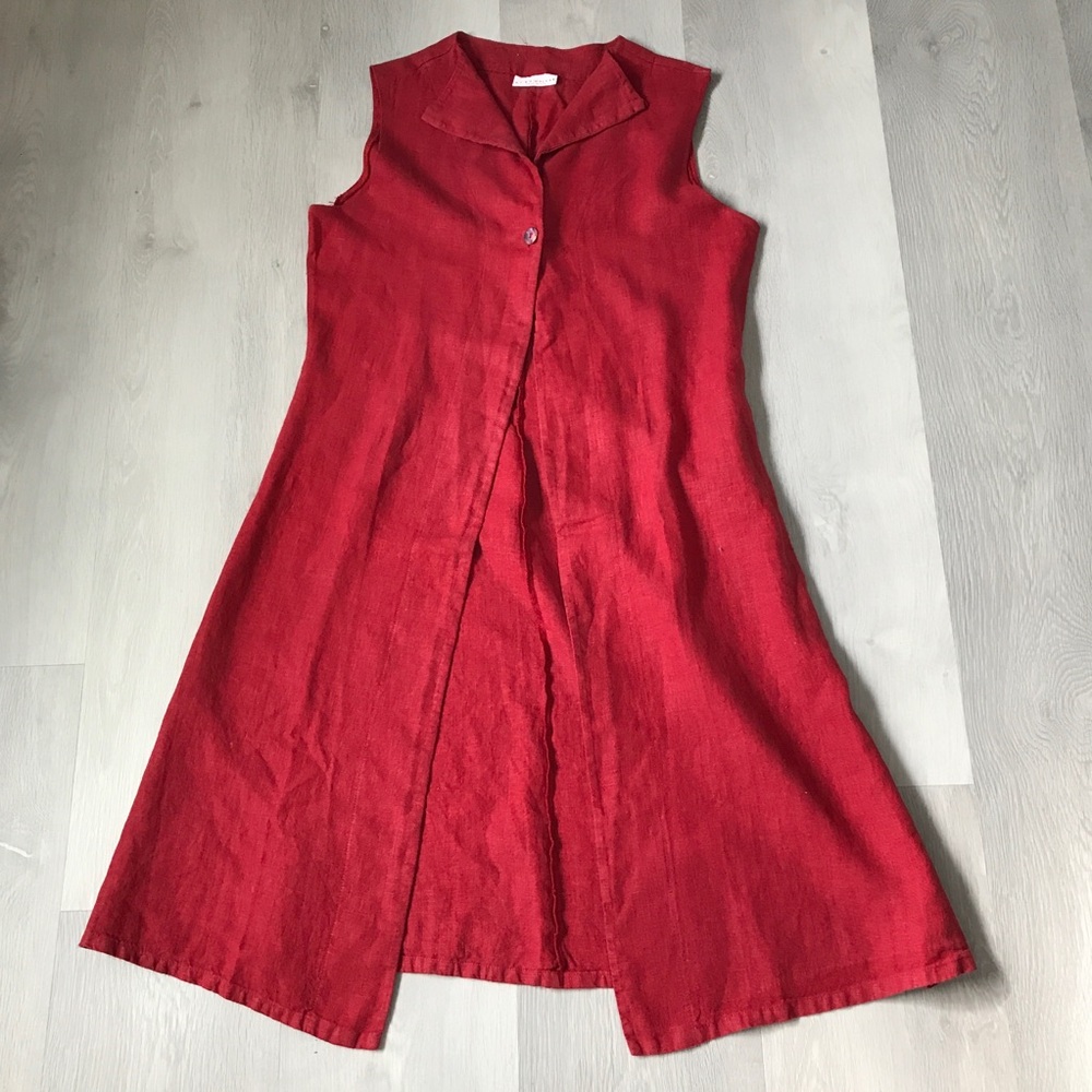 BRYN WALKER RED 100% LINEN OPEN FRONT LONGLINE VEST WOMENS MEDIUM